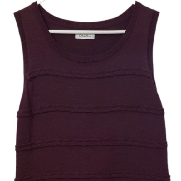 Calvin Klein Sweater Dress M Burgandy Wool Blend Sleeveless Stretch Striped - Picture 3 of 6